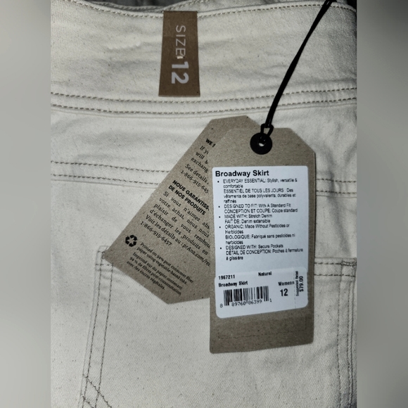 NWT Prana Broadway Mini Skirt Stretch Denim Natural Cream Zip Pockets 12 - Picture 4 of 7